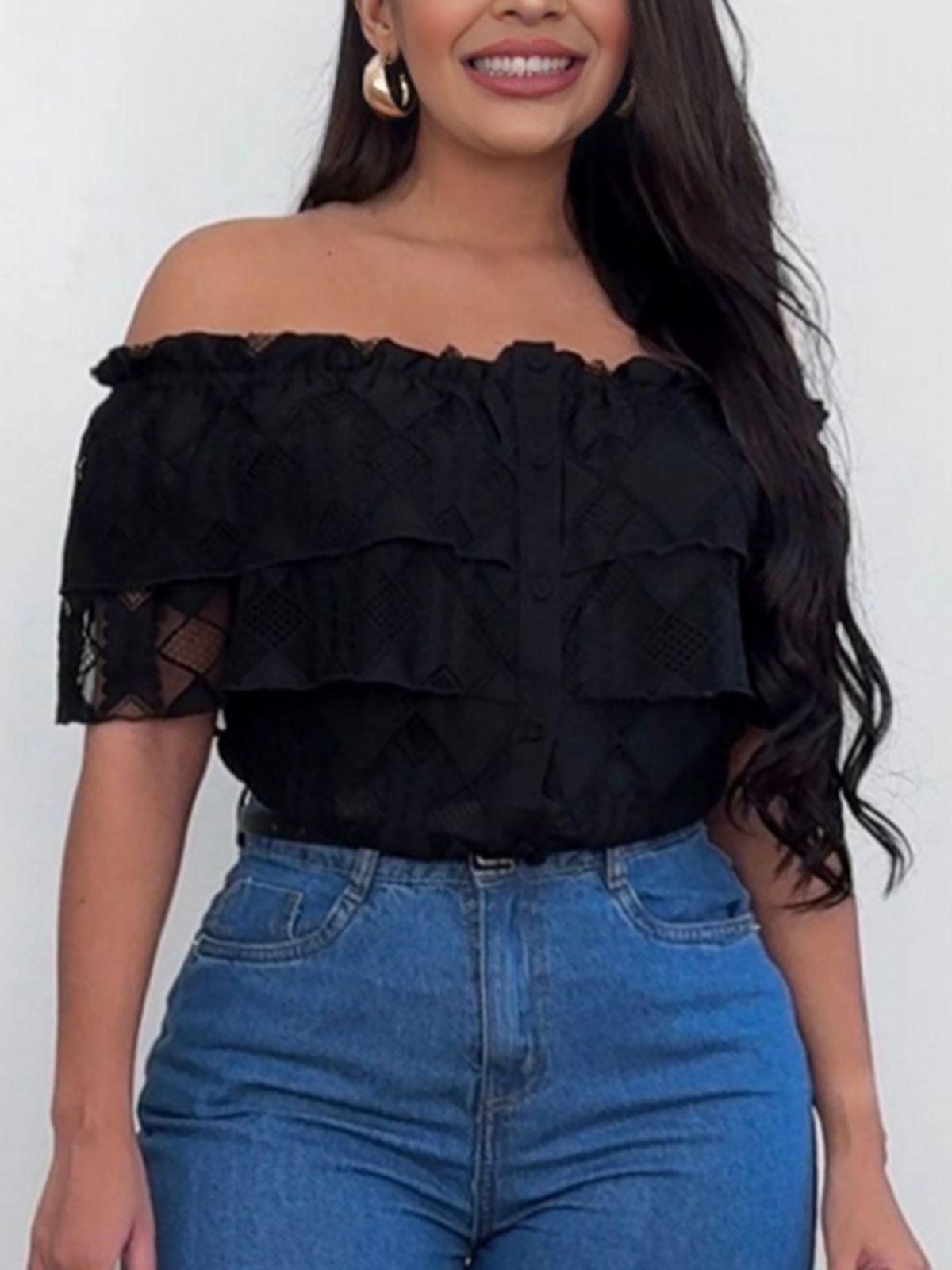 BLACK OFF-THE-SHOULDER BLOUSE