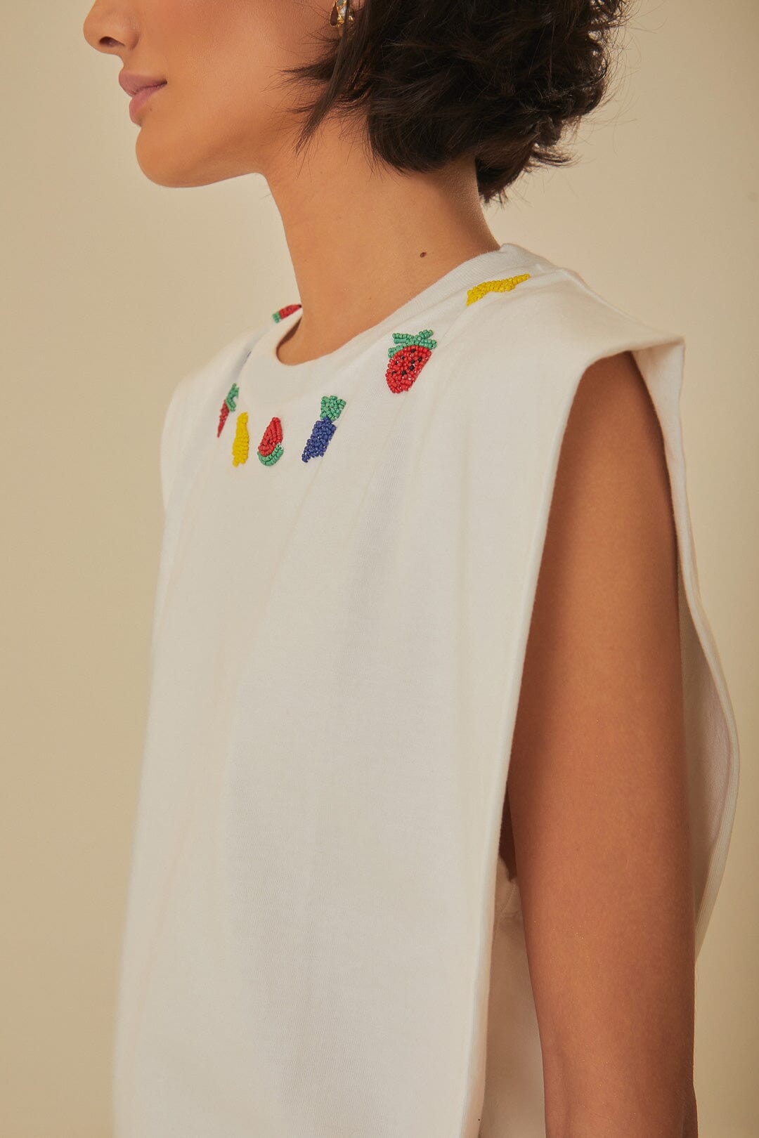 White Beaded Fruits Organic Cotton T-Shirt