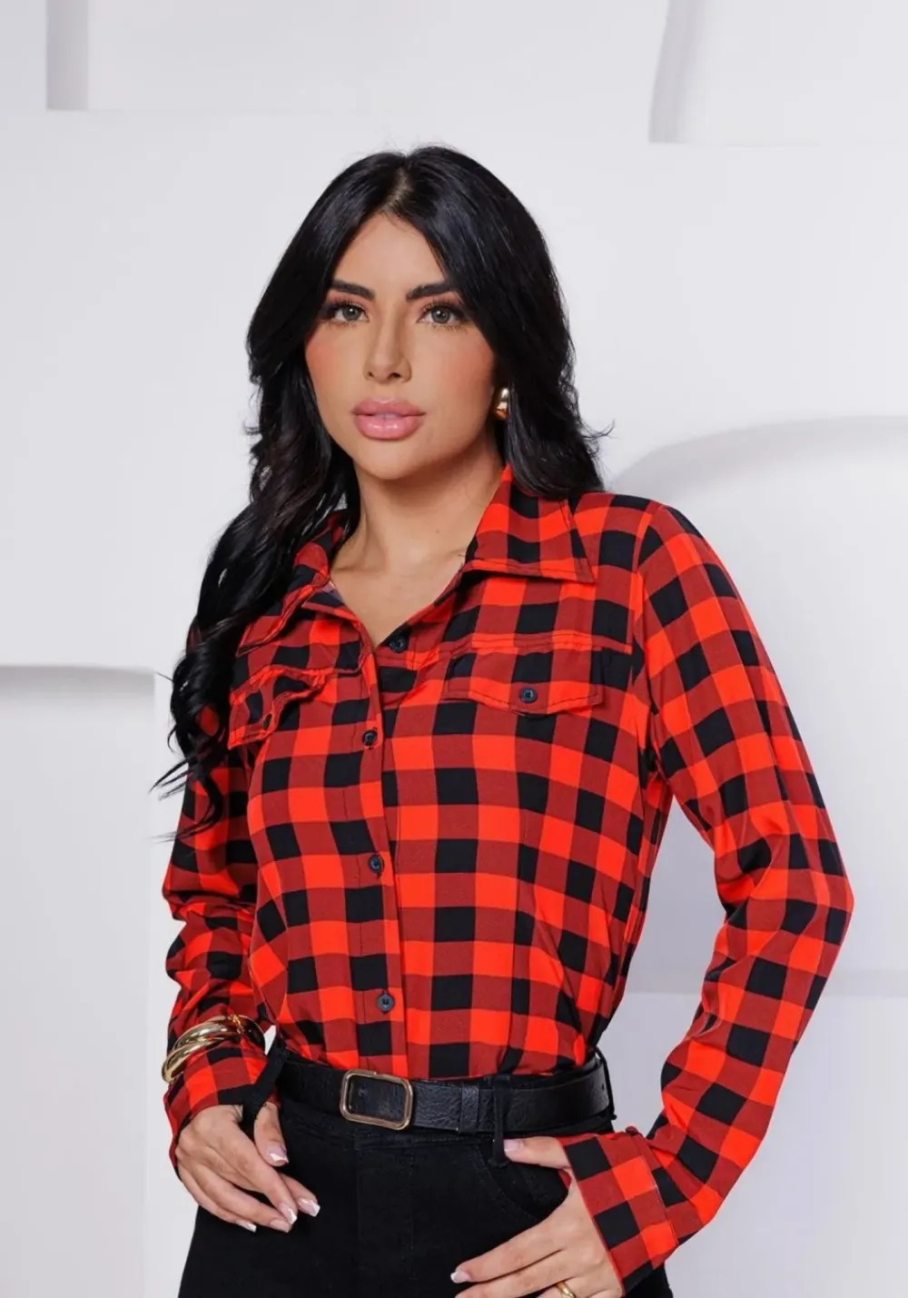 Red Long Sleeve Plaid Shirt