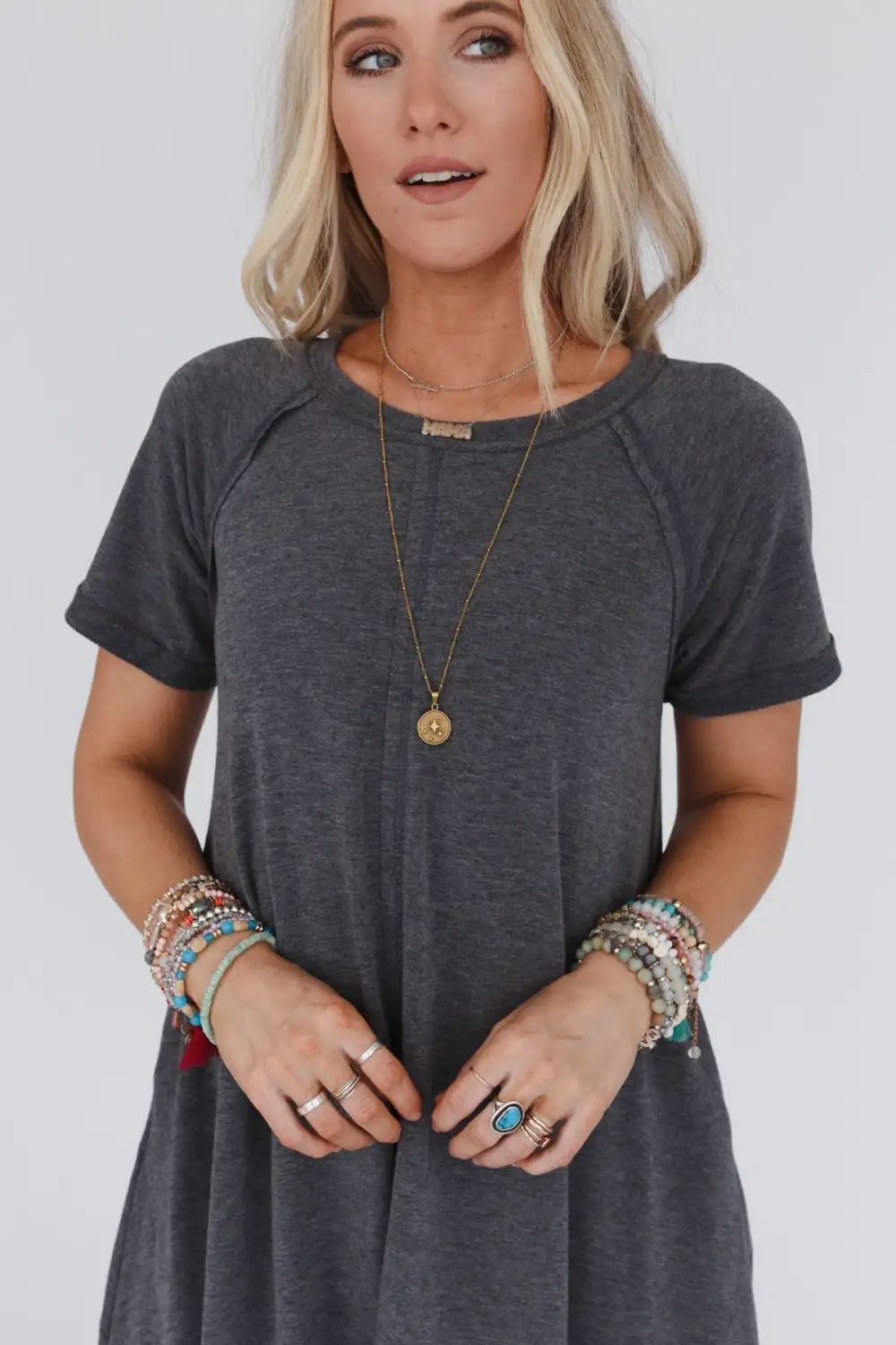 Hometown Favorite Tee Dress - Charcoal