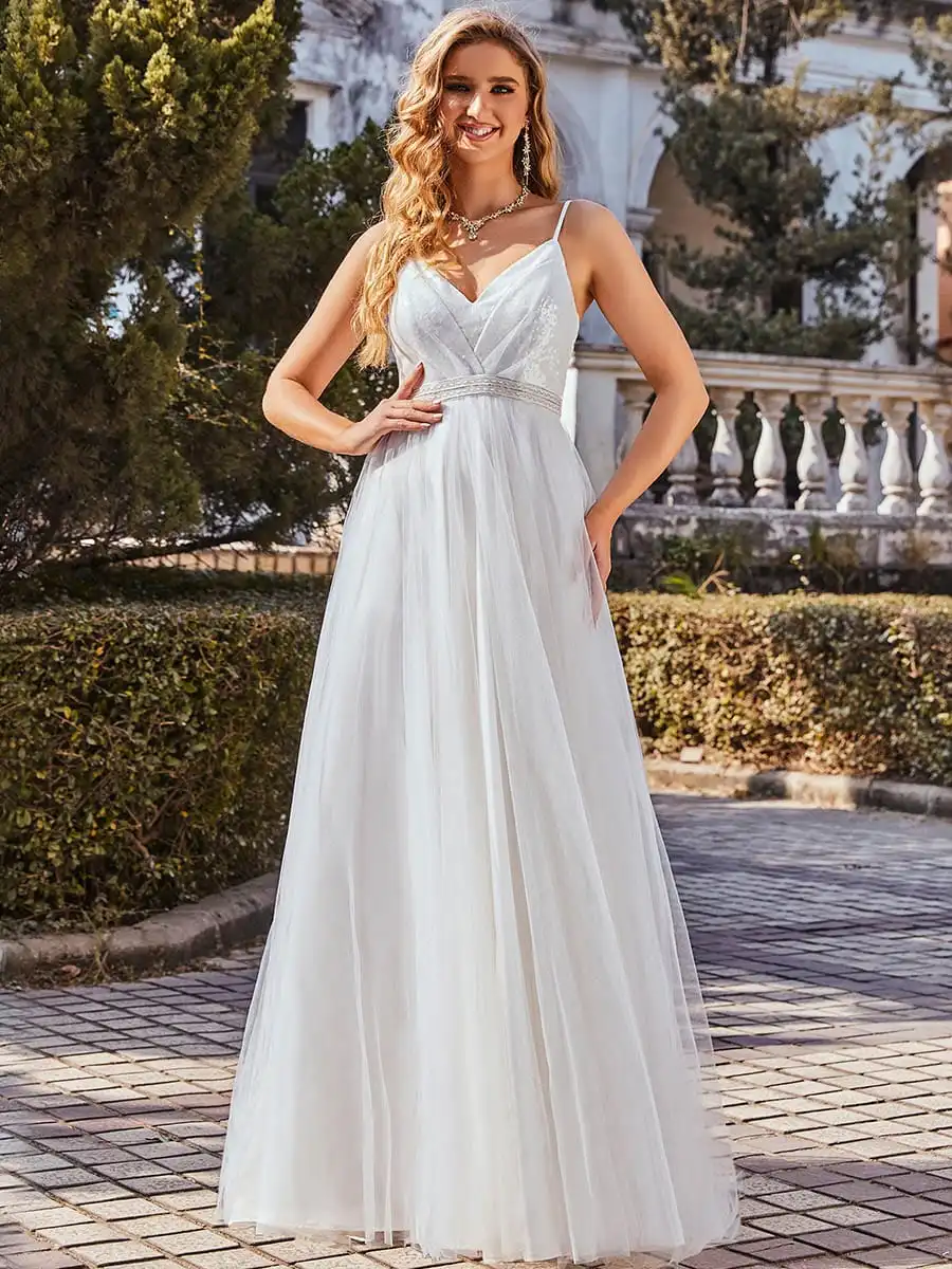 Fashionable High Waist Wholesale Wedding Dress with Spaghetti Straps