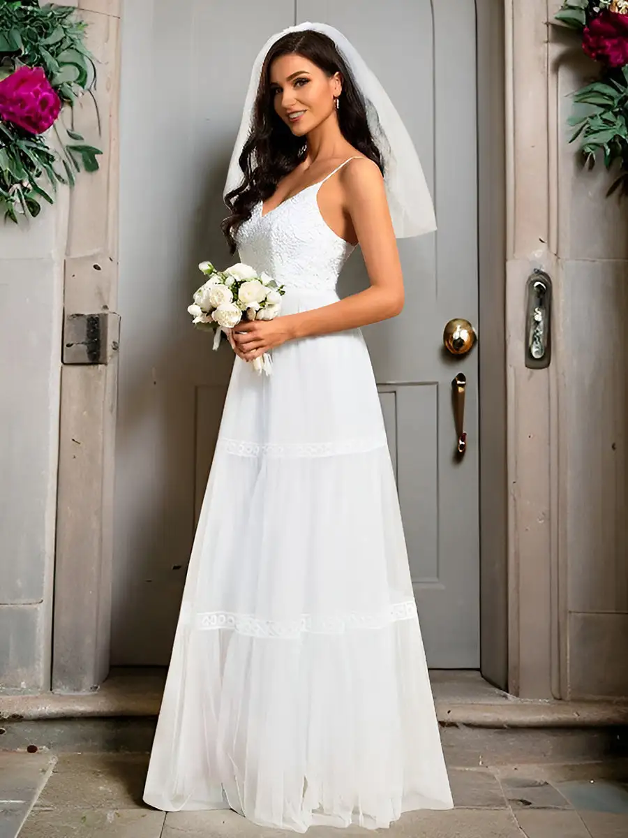 Spaghetti Straps Embroidery Wholesale Wedding Dresses