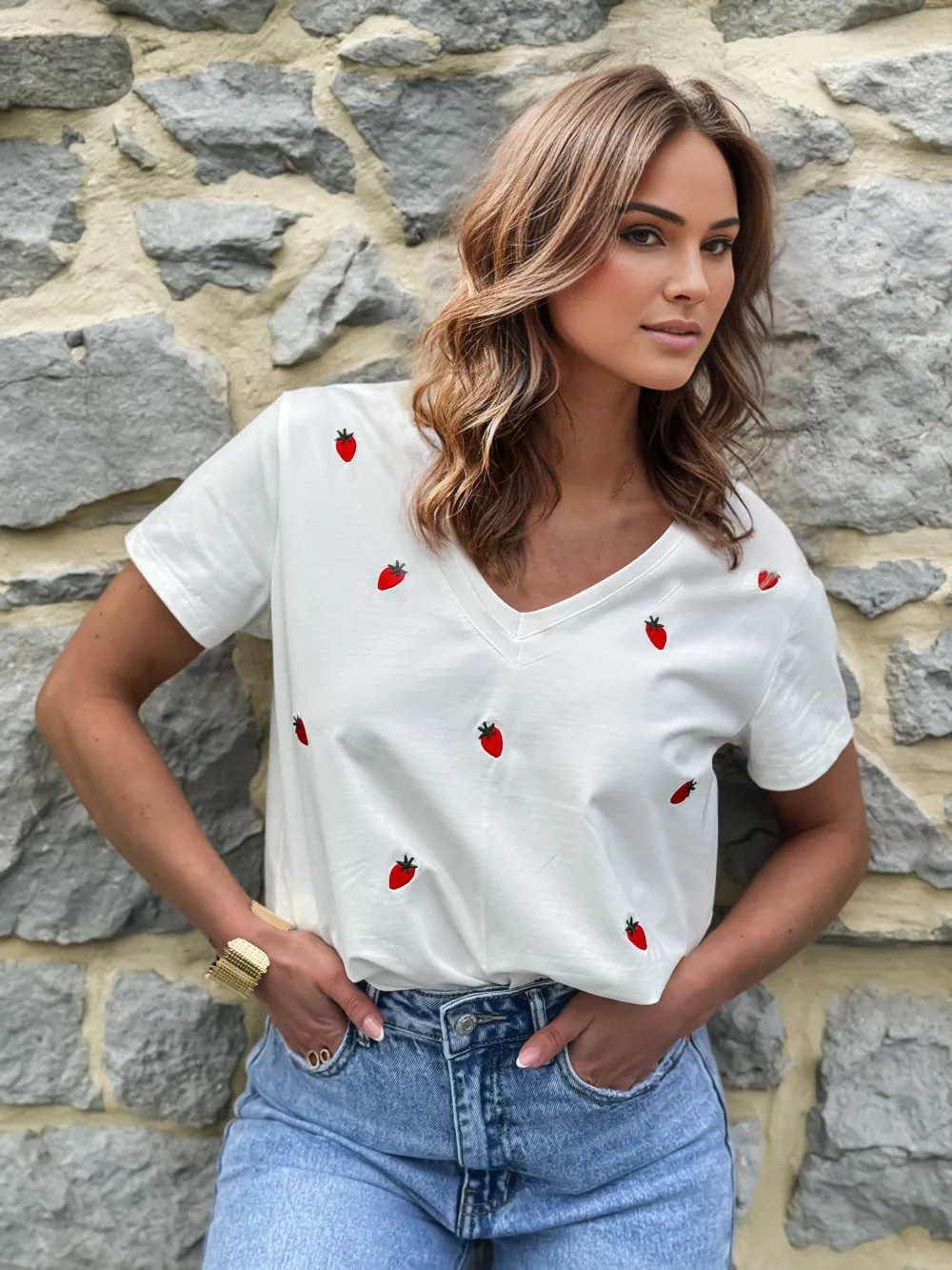 T-SHIRT  FRAISE - BLANC