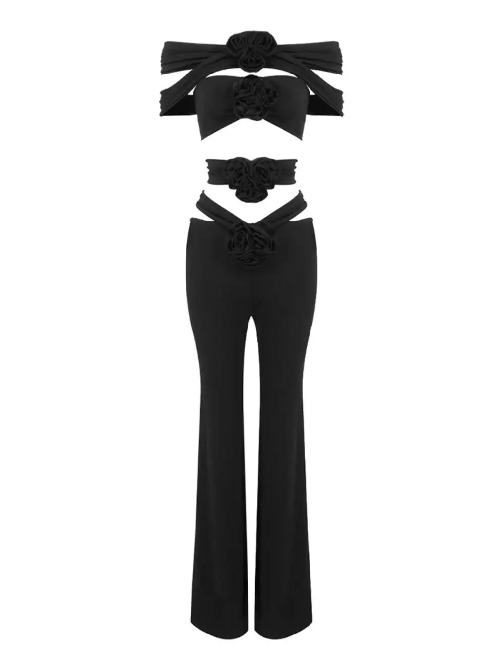 Demetria Flower Cutout Set In Black