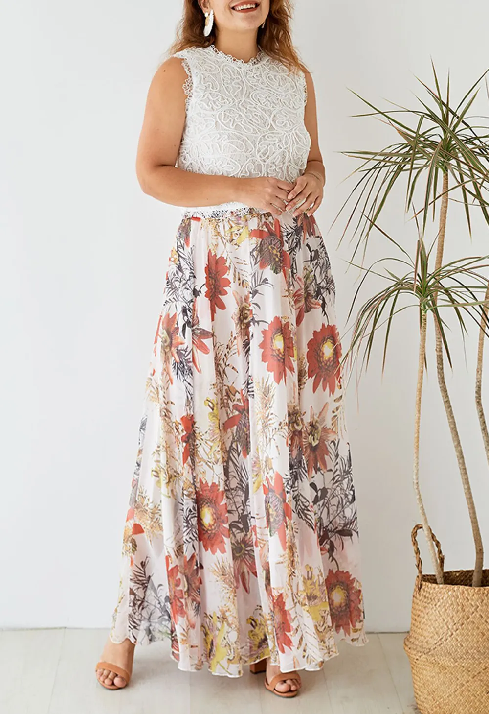 RED FLORAL BLOSSOM MAXI SKIRT