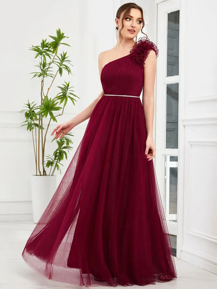 One Shoulder A Line Flower Decoration Wholesale Bridesmaid Dresses