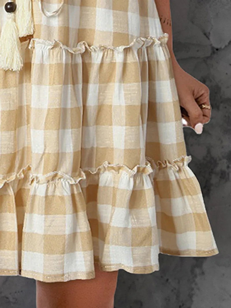 PLAID RUFFLE DECORATION SHIFT CASUAL CUTE SKIRTS