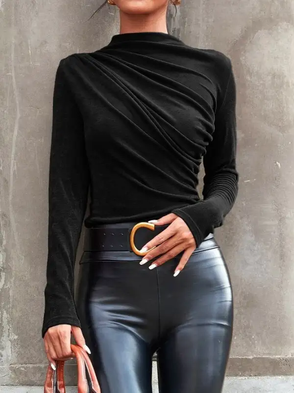 Cool Long Sleeve Plain Black Top