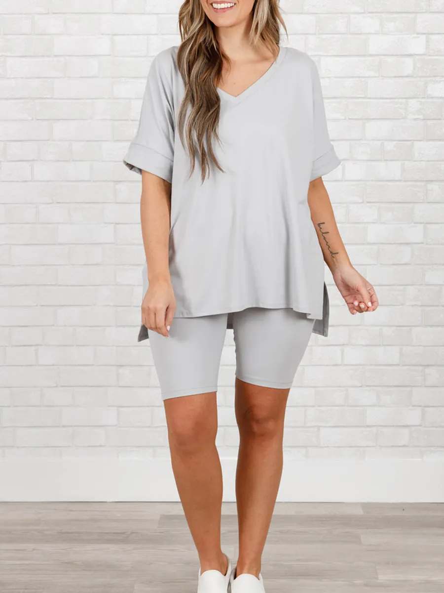 Casual slit short sleeved T-shirt shorts set