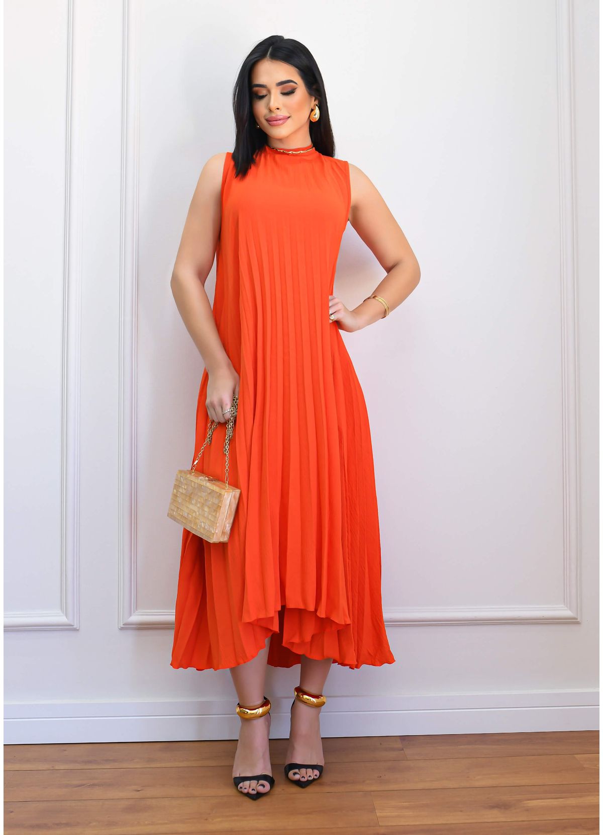 PLEATED MULLET MIDI DRESS