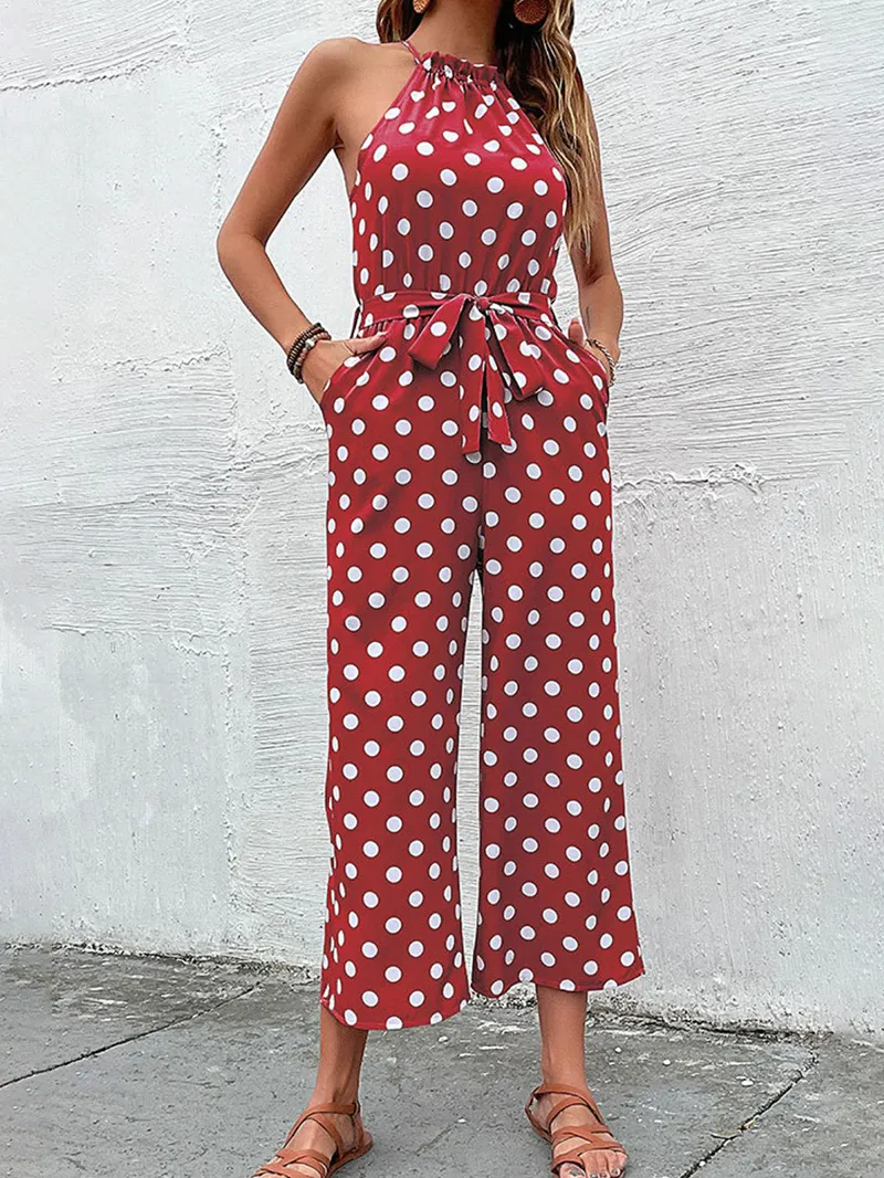 Women's Polka Dot Grecian Wide Leg Jumpsuit