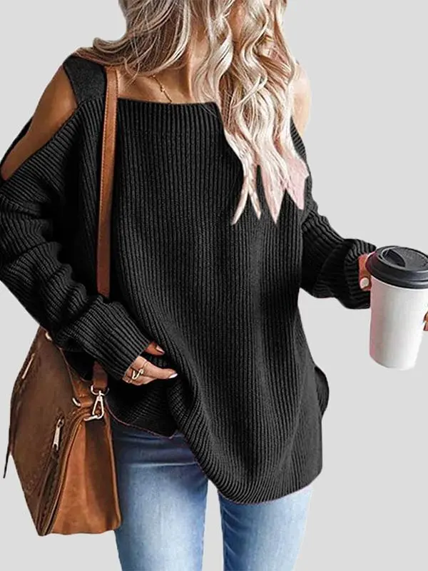 Women's Sweaters Sling Long Sleeve Off-Shoulder Pullover Knit Sweater