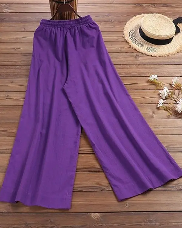 Women Elastic Waist Loose Wide Leg Long Pants