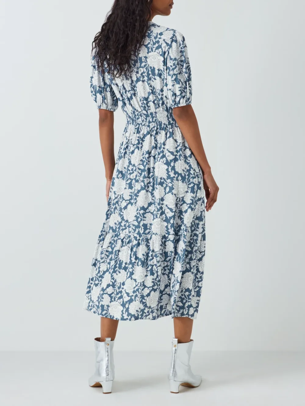 Shirred Floral Midi Dress