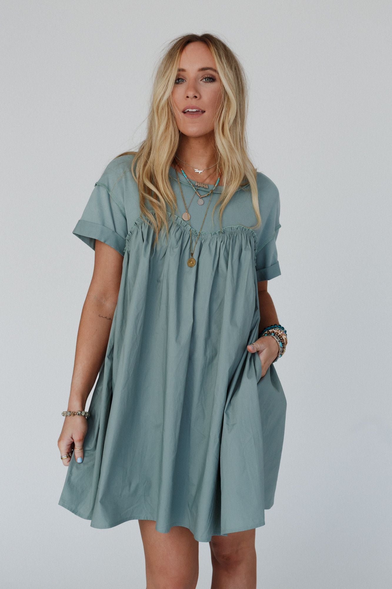 Sweetheart Breeze Tee Dress - Sage