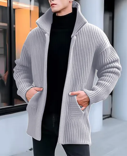 Daily High Neck Slant Pockets Rib Knit Solid Sweater