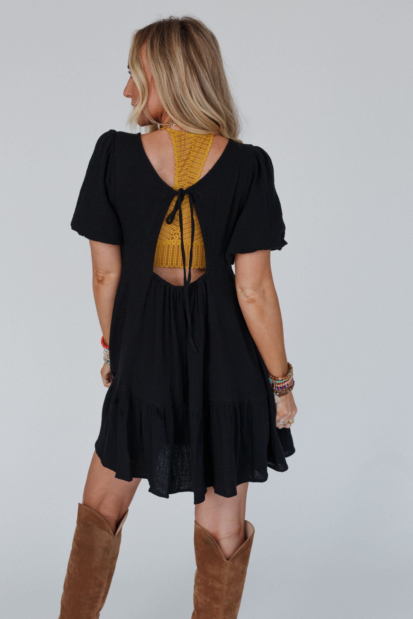 Need To Breathe Puff Sleeve Dress - Black