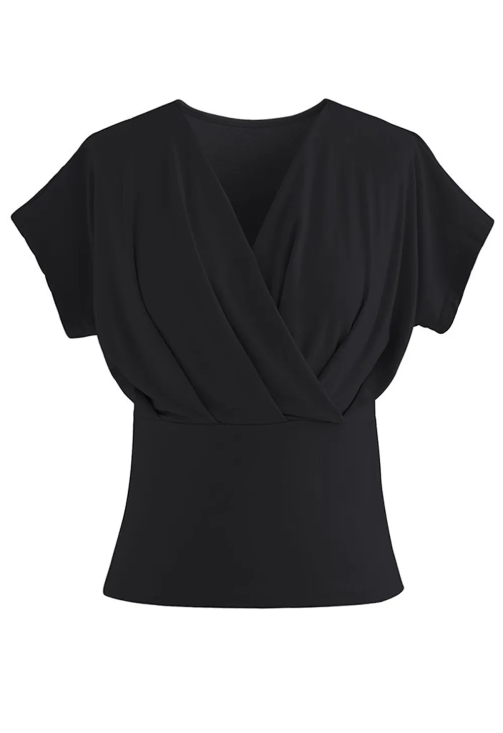 ULTRA-SOFT SHORT-SLEEVE COTTON WRAP TOP IN BLACK