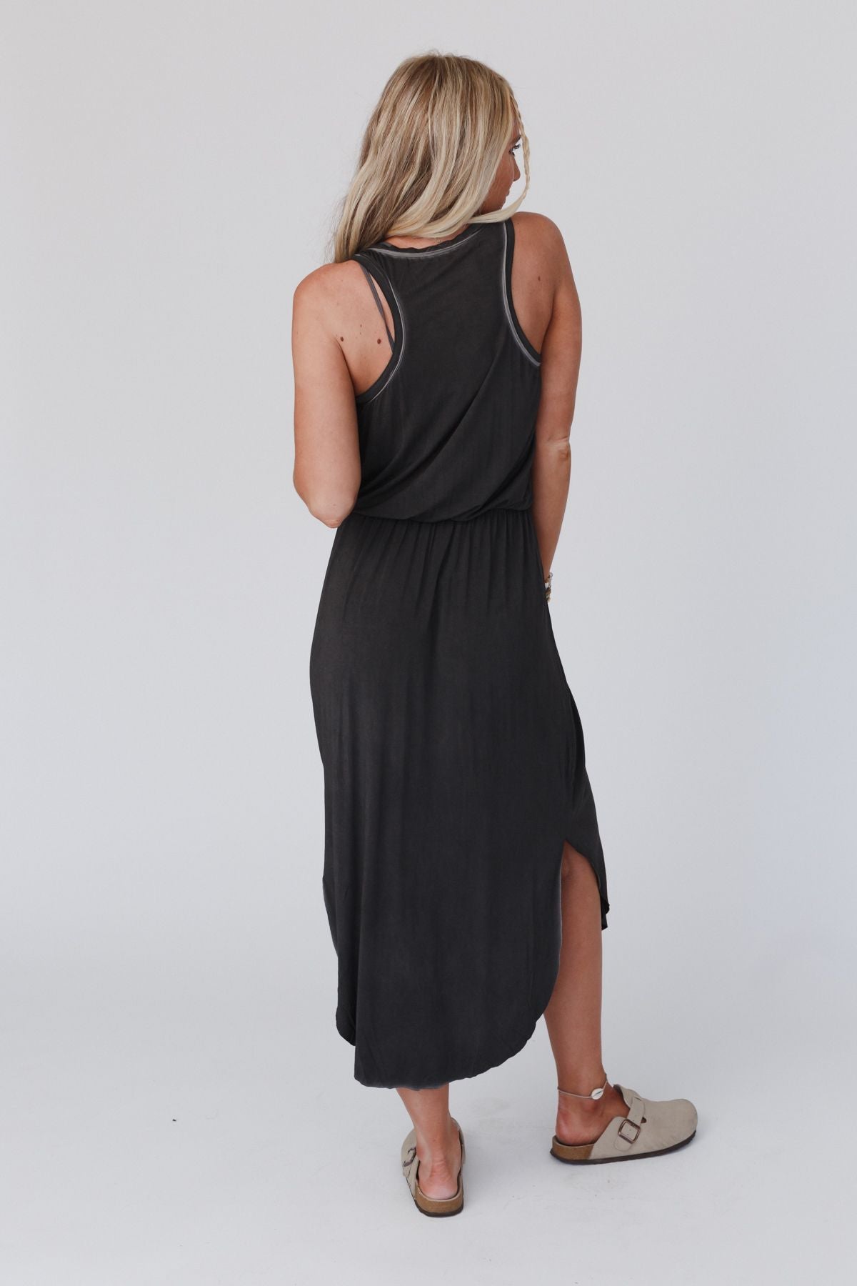 Betsy Stonewashed Midi Tank Dress - Black