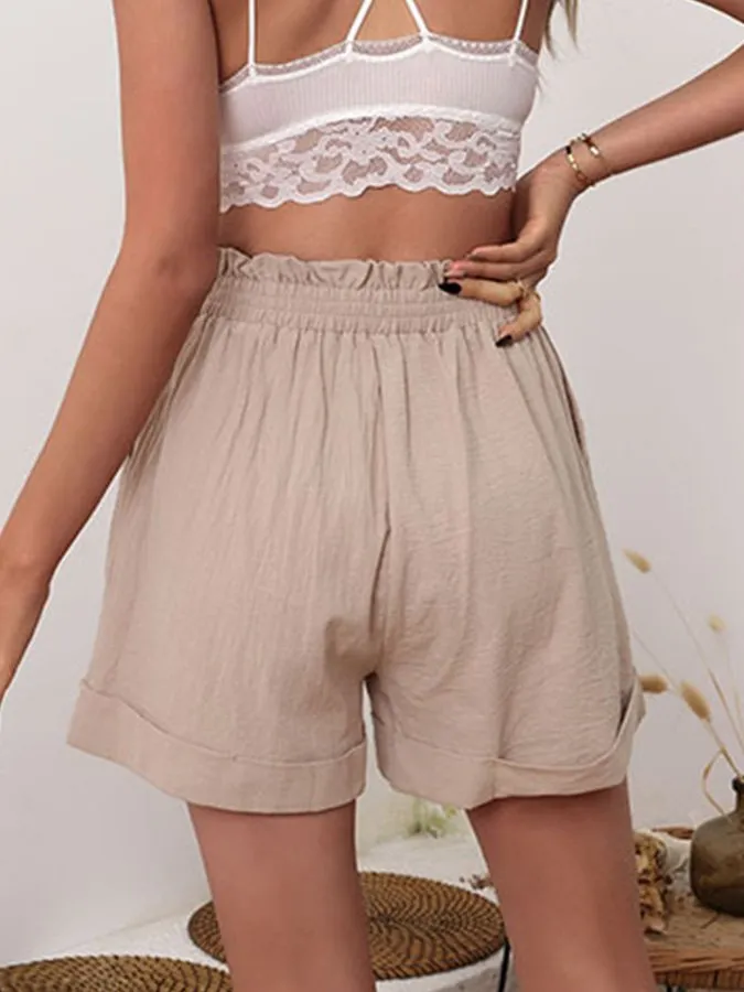 Ladies Cotton Linen Casual Loose Shorts