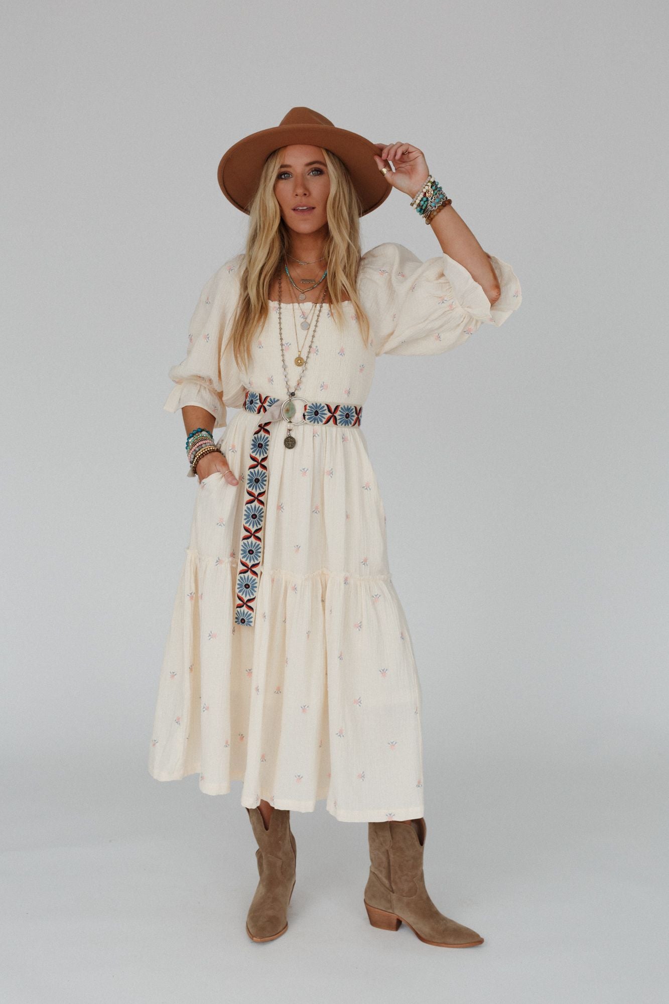 Dahlia Floral Embroidered Maxi Dress - Cream