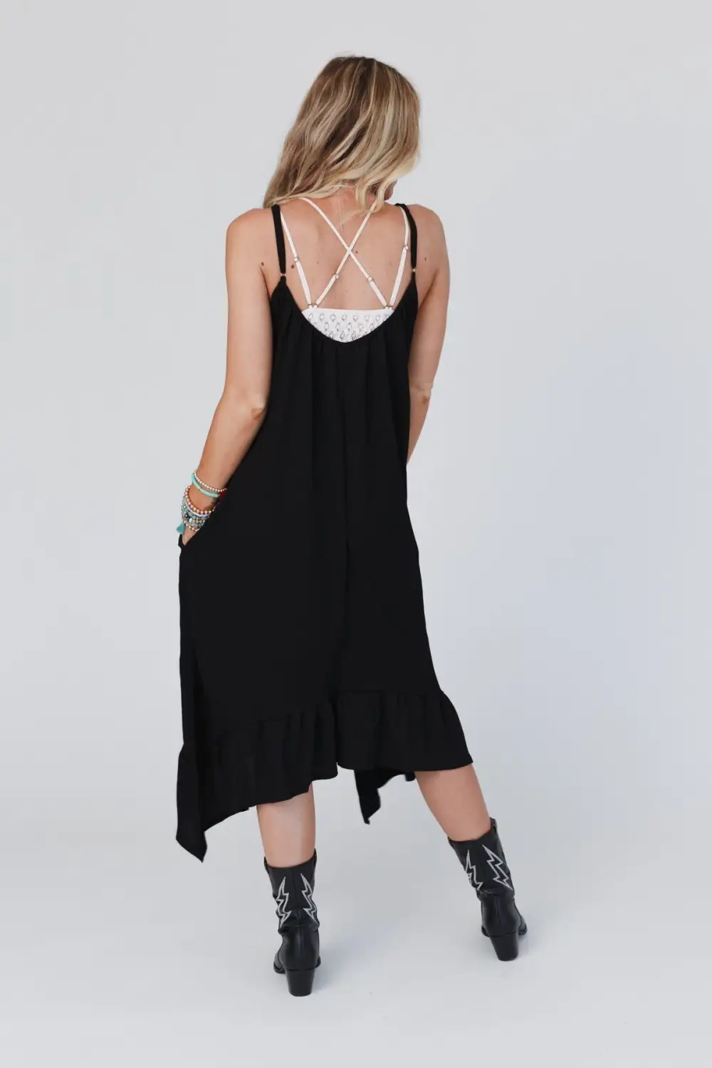 Ellie Ruffle Midi Dress - Black