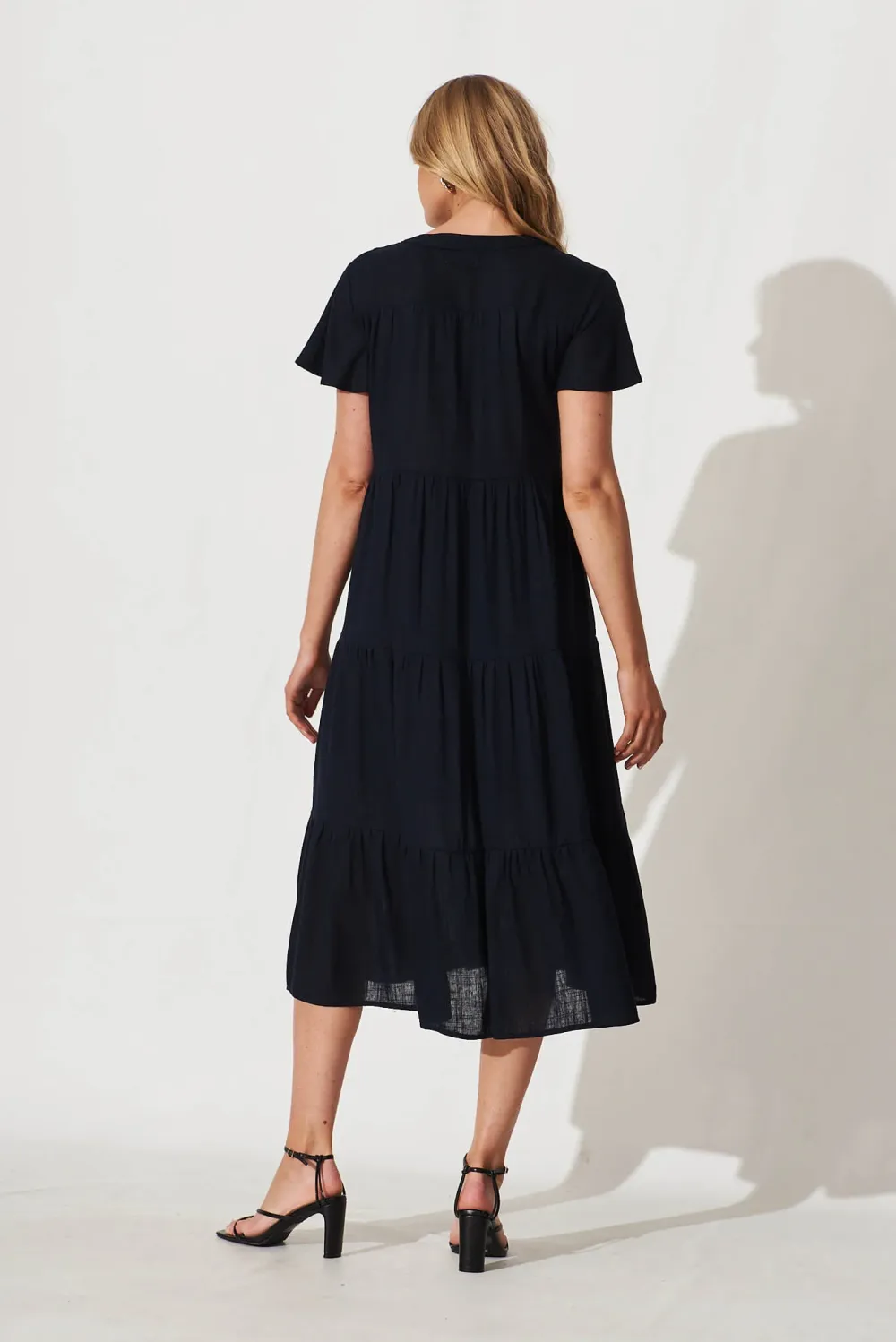 Marvela Midi Shirt Dress In Navy Linen Blend