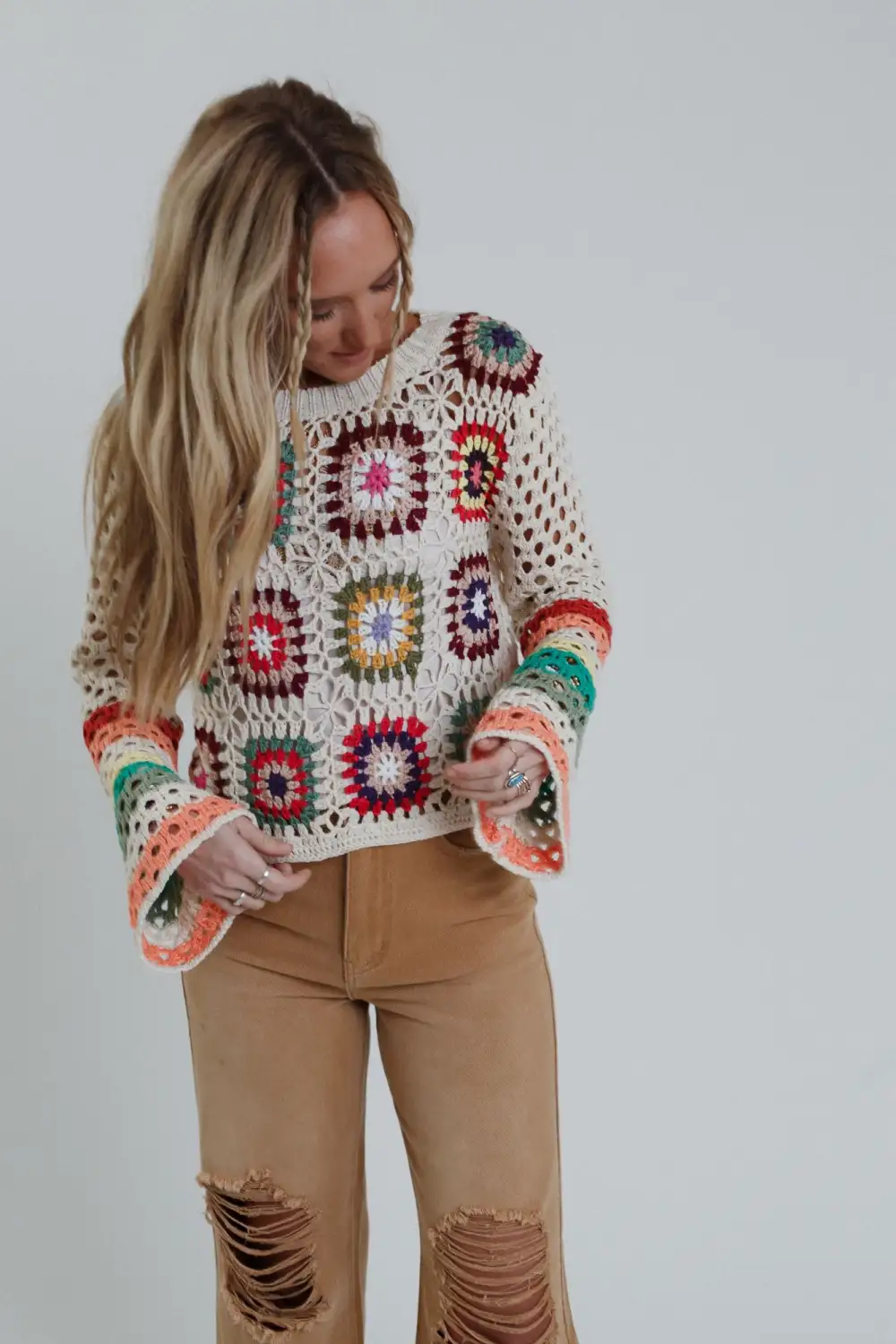 Flower Drops Crochet Sweater - Ivory