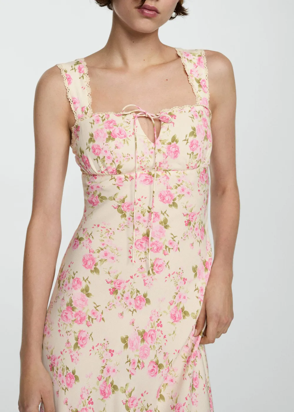 Floral dress with bow neckline