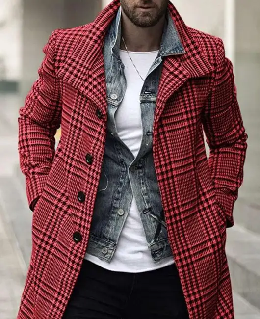 Plaid & Houndstooth Pattern Lapel Overcoat