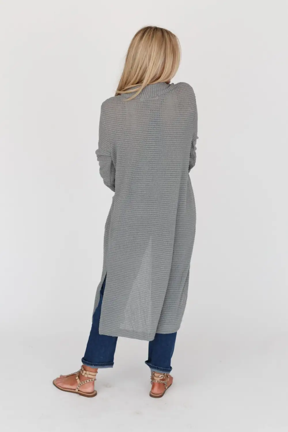 Jayde Waffle Knit Cardigan - Heather Gray