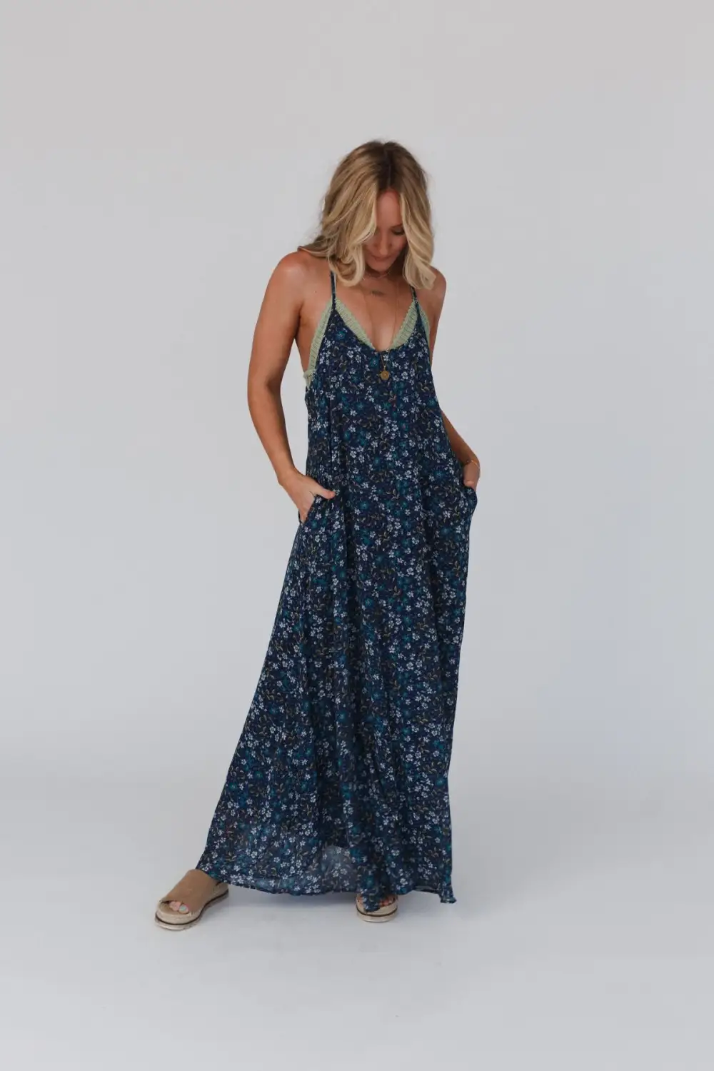 Oasis Pocket Maxi Dress - Navy Floral