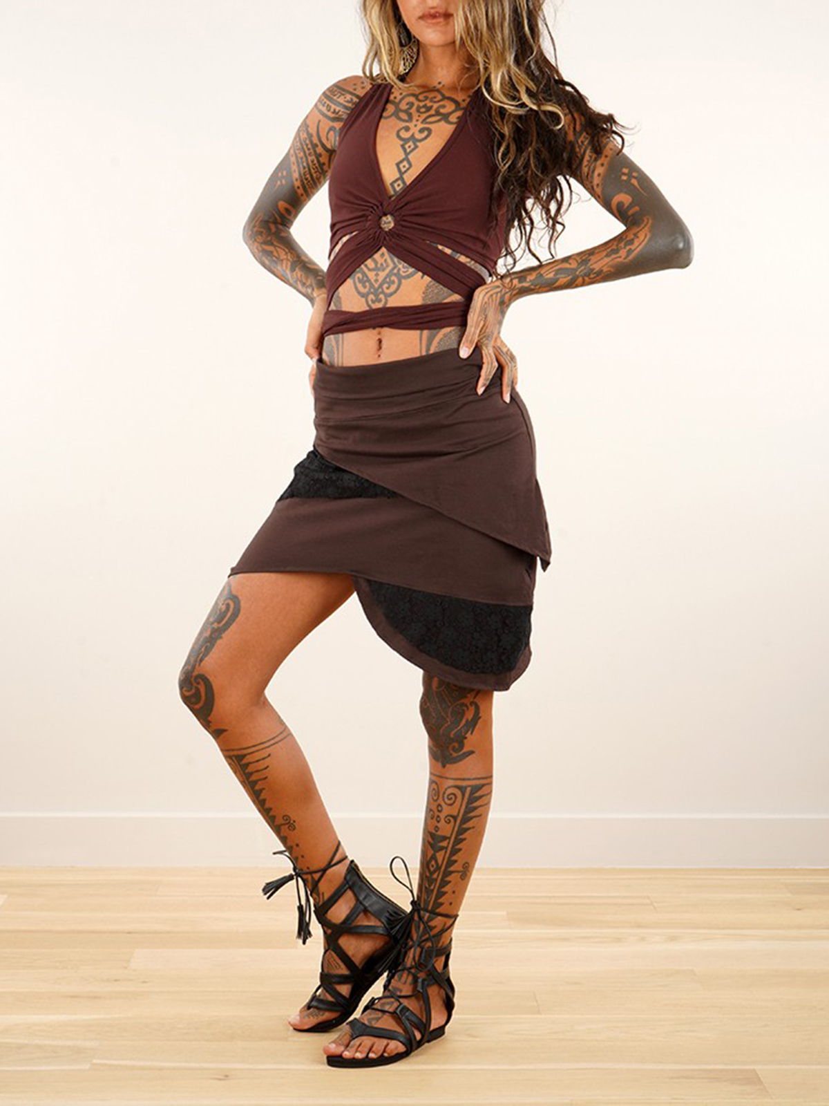 Auburn Brown Black Lace Skirt