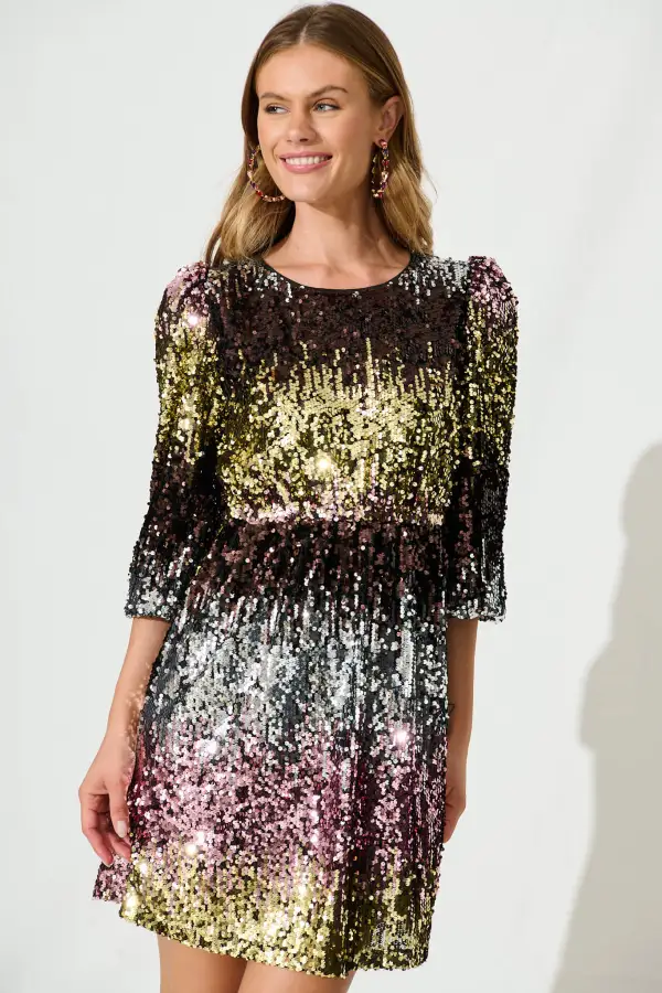 Crazy In Love Dress In Pink And Gold Ombre Sequin