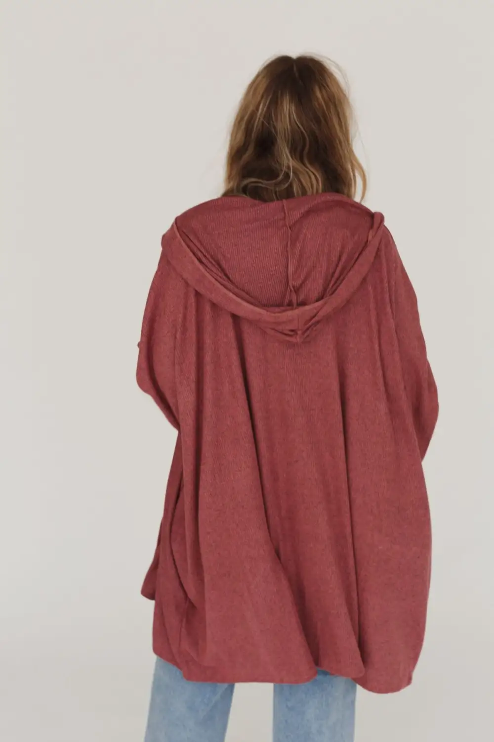 Boho Essential Hooded Ribbed Sweater - Mauve