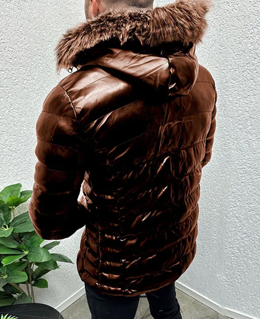 Fashion Solid Zipper Pocket Fuzzy Hooded Quilted Jacket