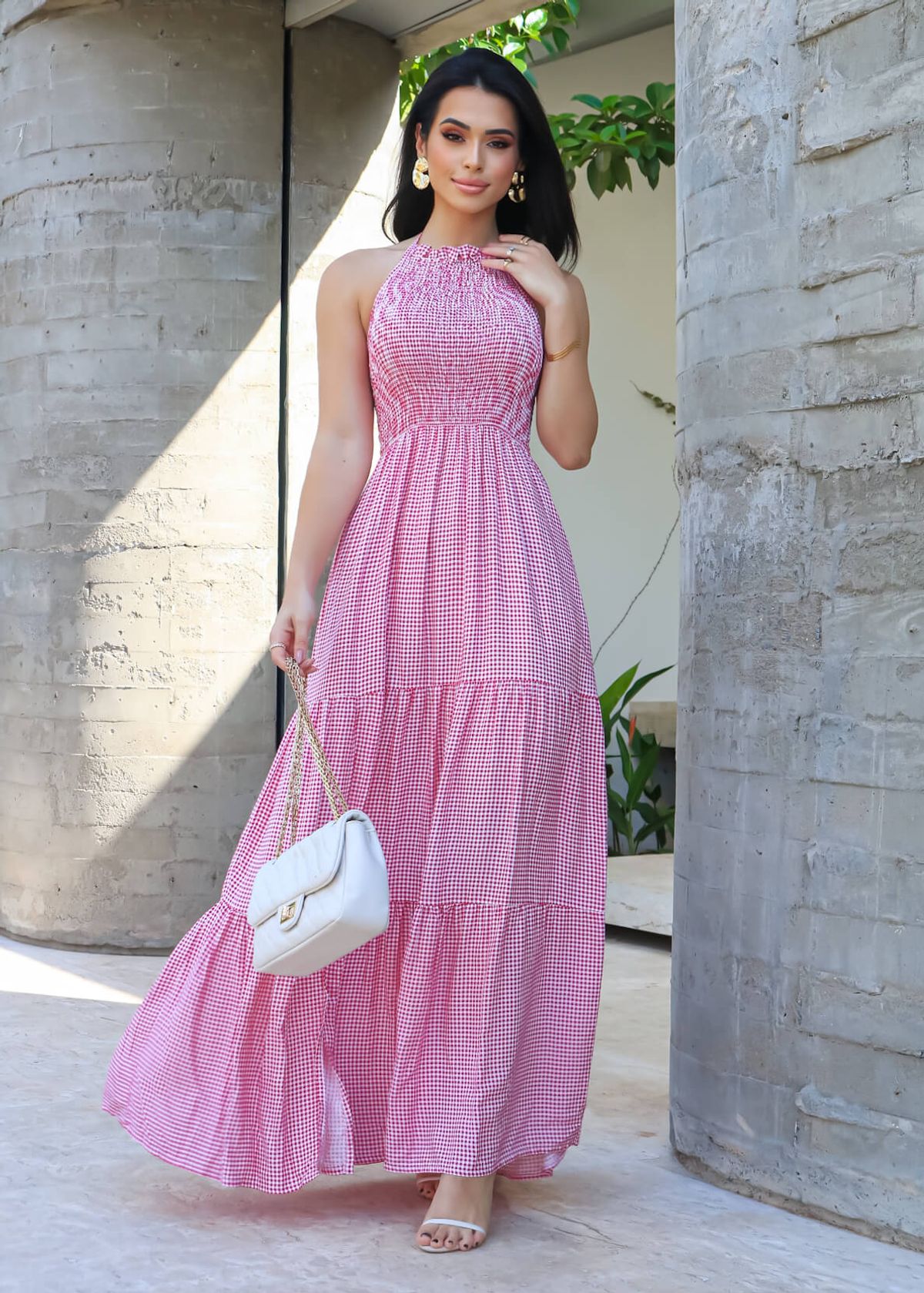 Long Vichy Halter Dress