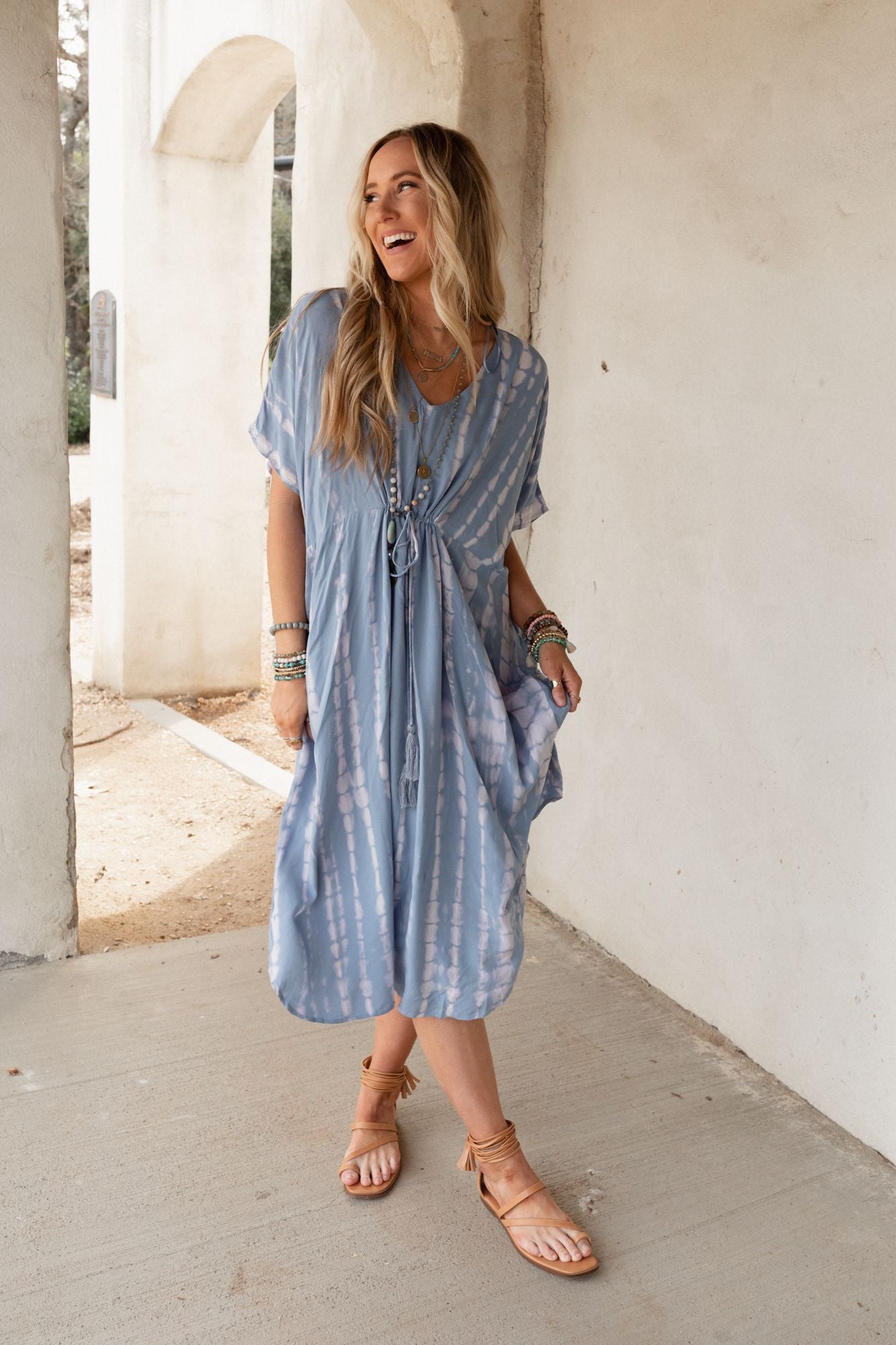 Sunny Shores Tie Dye Kimono Dress - Blue