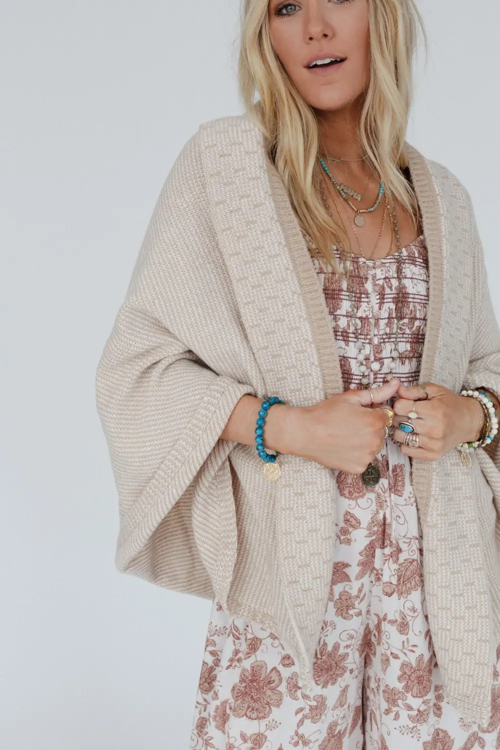 Blakely Cozy Knit Shawl - Beige