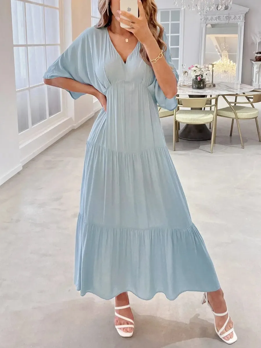 Light blue V-neck full skirt