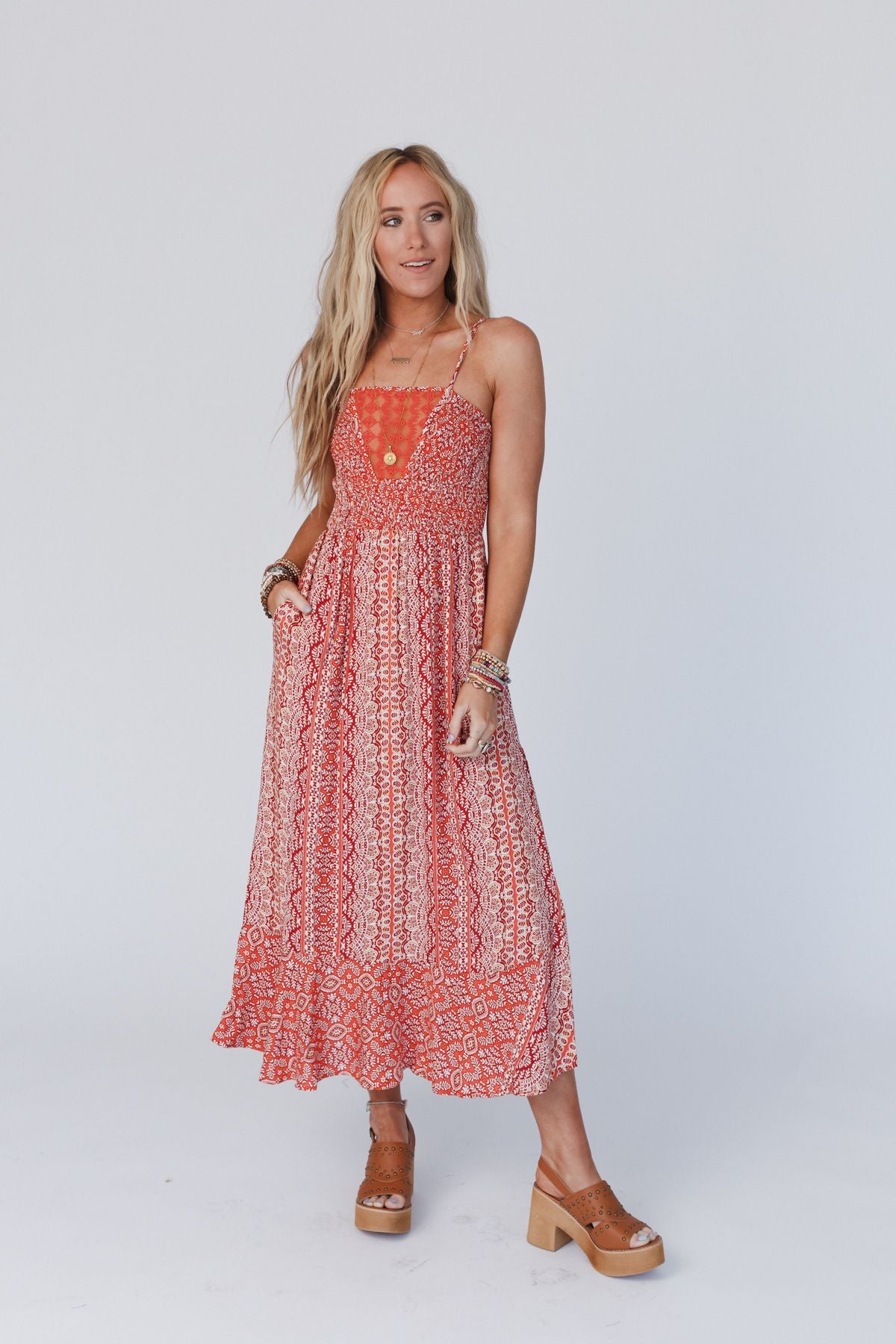 On The Horizon Printed Dress - Rust