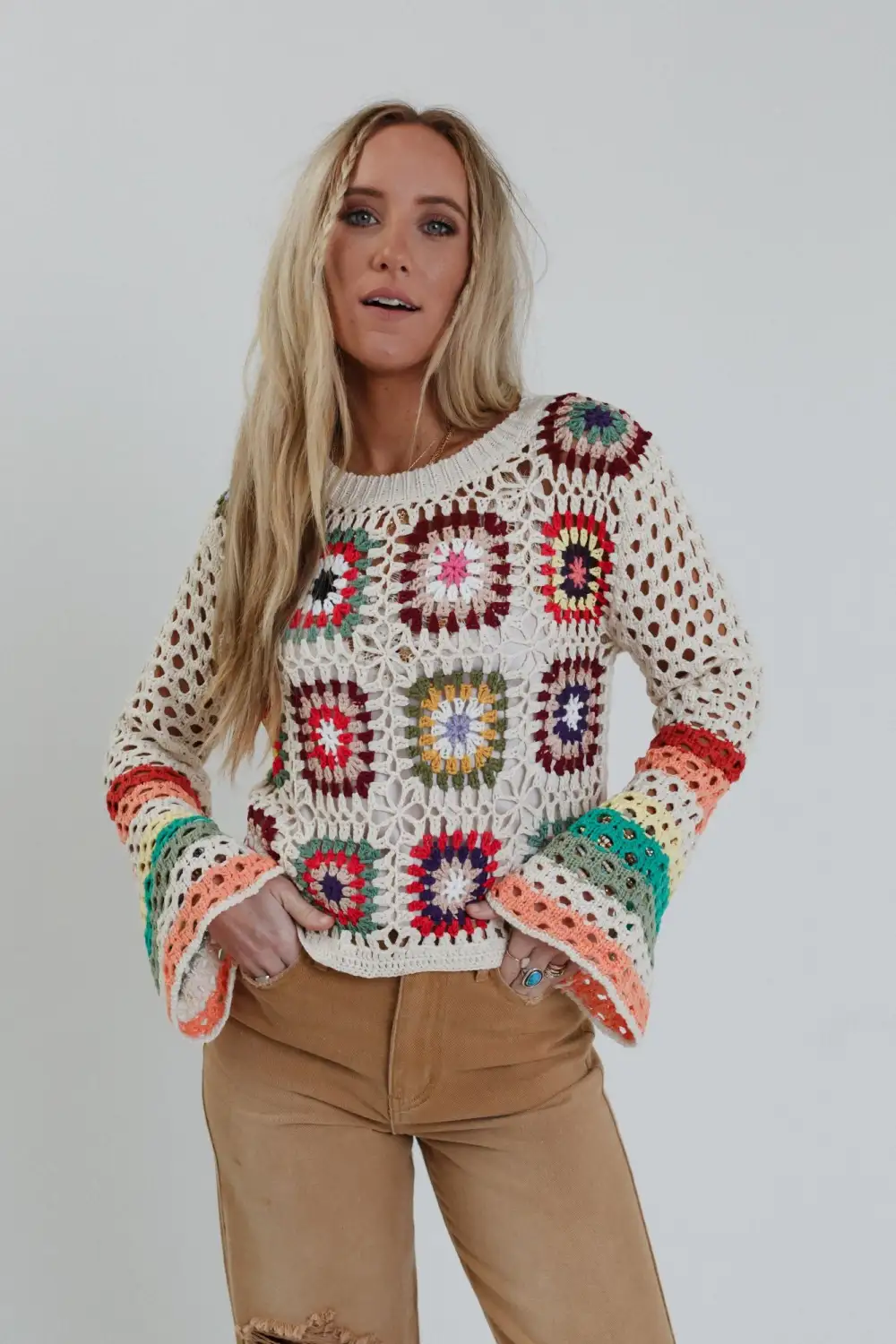 Flower Drops Crochet Sweater - Ivory