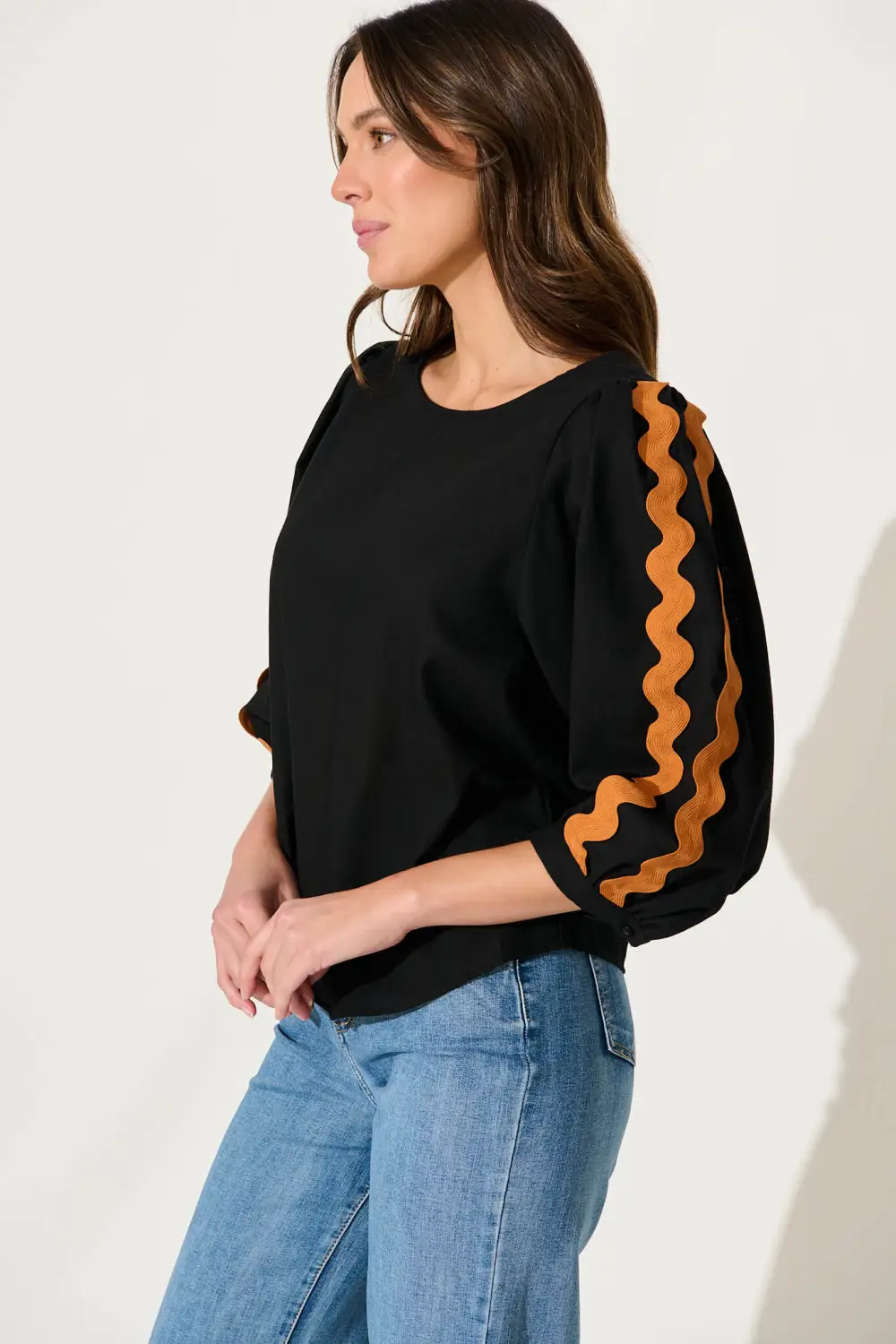 Juliet Top In Black Ric Rac Cotton Linen