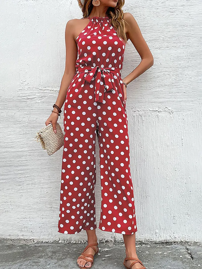 Women's Polka Dot Grecian Wide Leg Jumpsuit