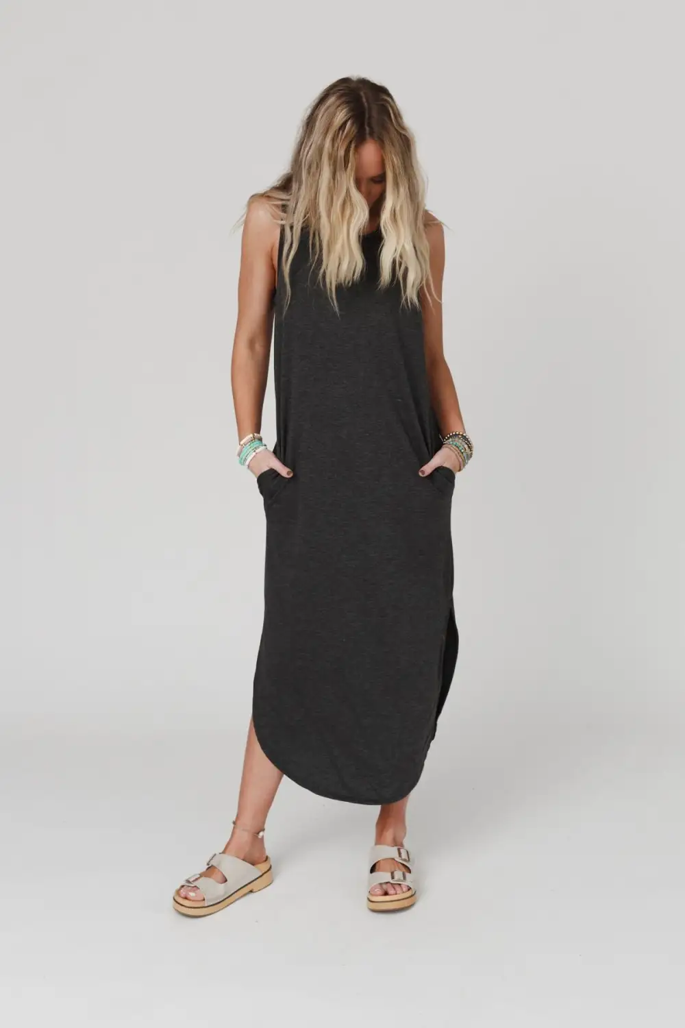 Cassie Sleeveless Pocket Maxi Dress - Charcoal