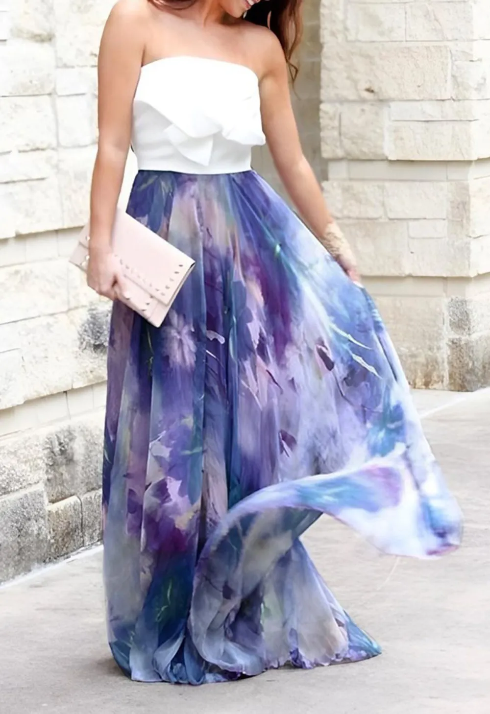 DANCING WATERCOLOR FLORAL MAXI SKIRT IN VIOLET