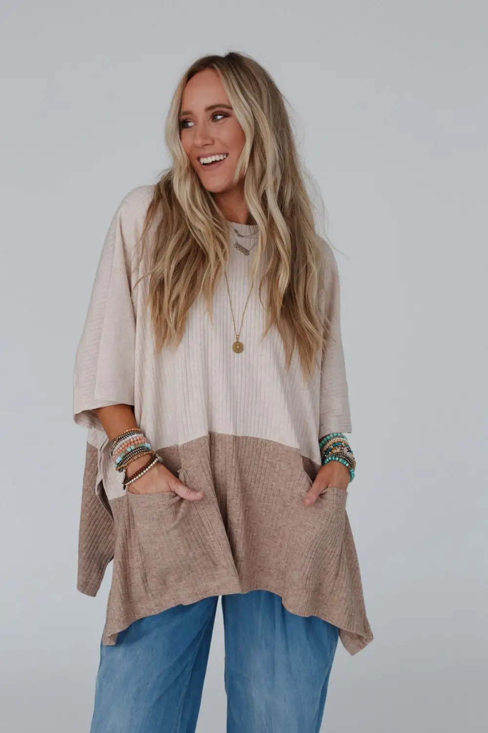 Best For Last Ribbed Poncho - Seashell Dark Mocha