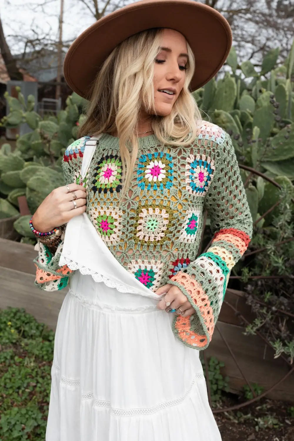 Flower Drops Crochet Sweater - Sage