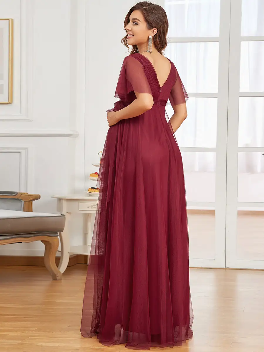 Short Ruffles Sleeves V Neck A Line Wholesale Maternity Dresses