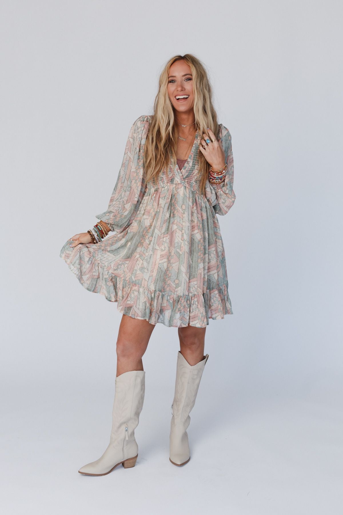 Colors Of The Wind Balloon Sleeve Mini Dress - Multi